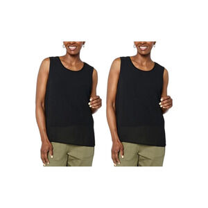 WynneLayers Women's 2-pack Set Chiffon & Rayon-Spandex Knit Tank Black - Regular